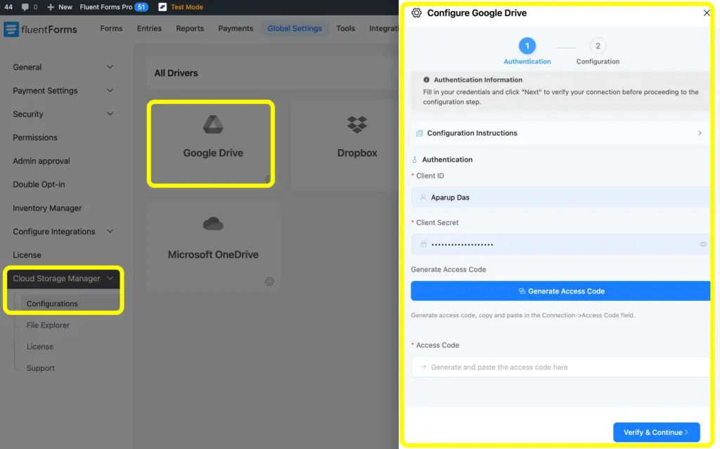 Use Google Drive storage for free with Fluent Forms cloud storage manager add-on