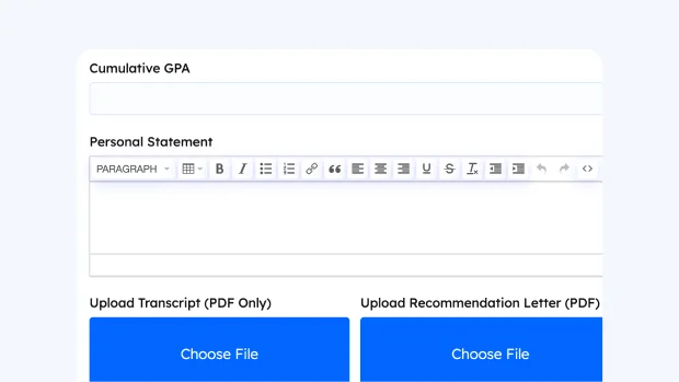 Scholarship application form for WordPress