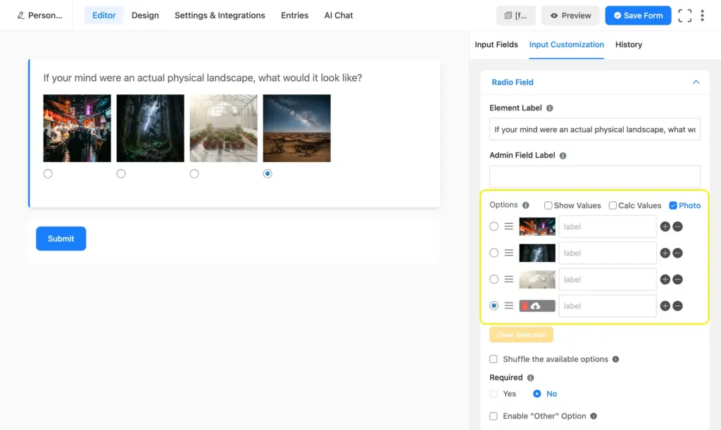 add images as quiz options