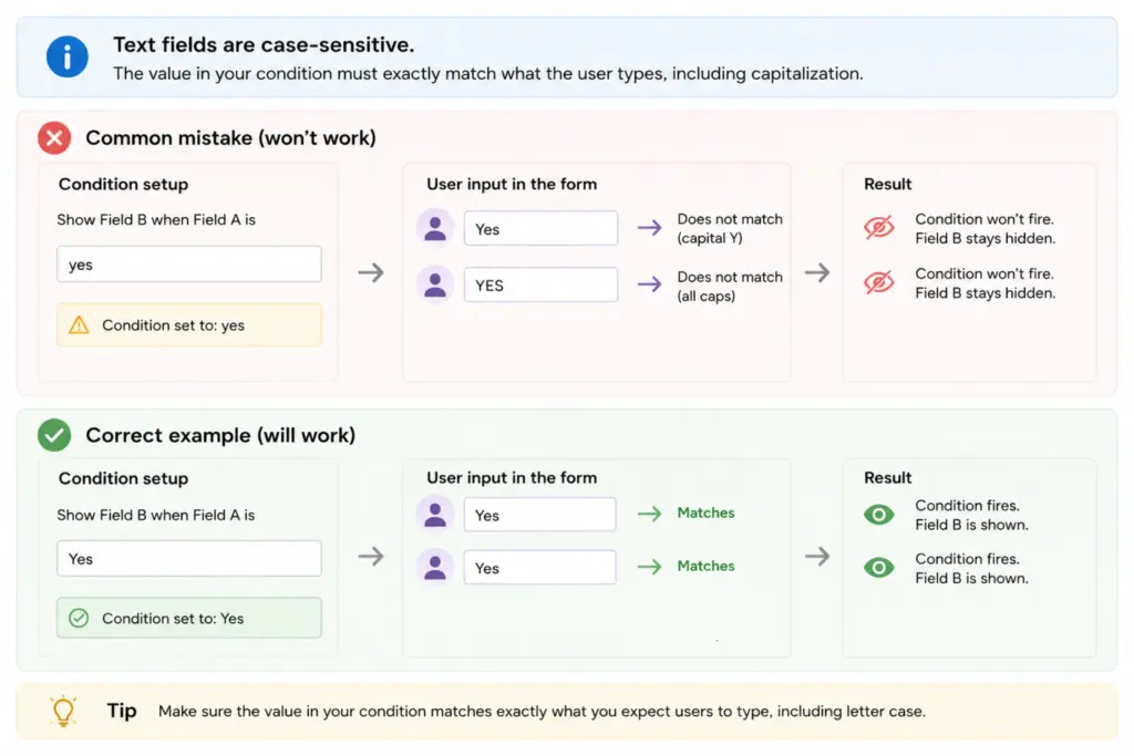 check the letter cases for text field values
