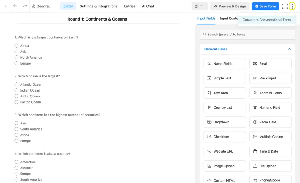 convert your traditional quiz form to a conversational quiz 