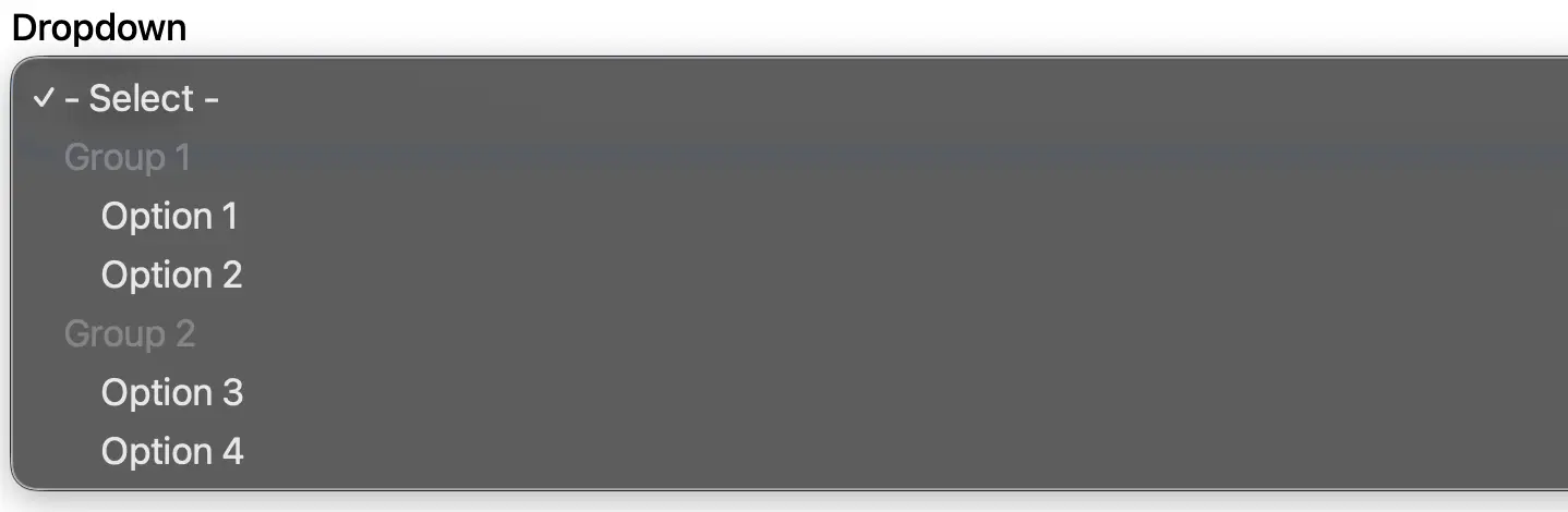 Dropdown field showing the new option grouping UI