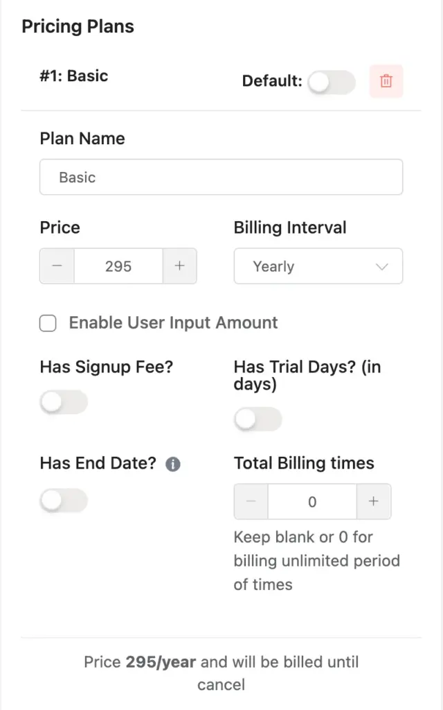 Pricing plans for subscription field