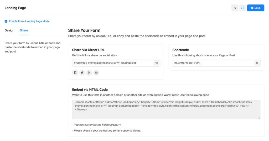 share your quiz form as a standalone landing page