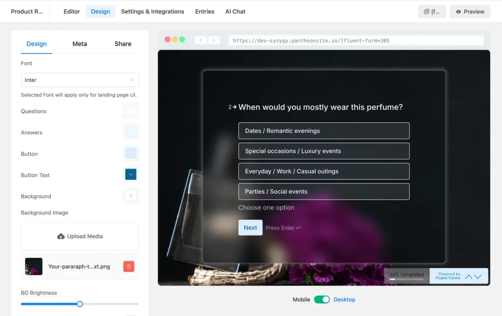 style your product recommendation quiz form