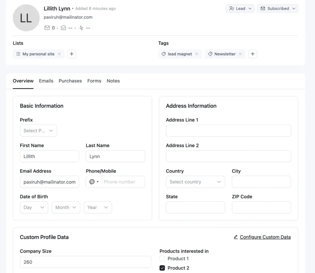 Click on the contact to confirm that the mapped data synced properly