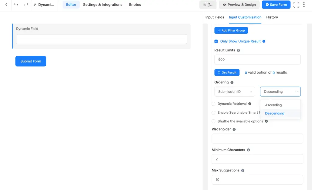 Configure autocomplete behavior