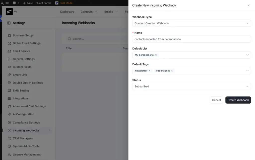 Configure the webhook