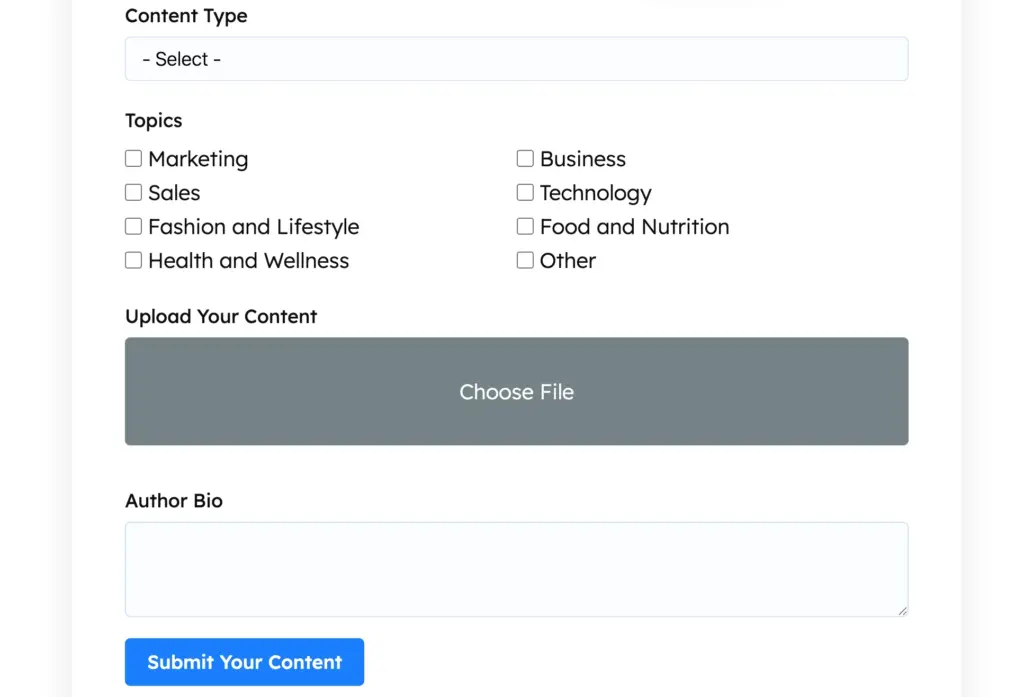 Content Collection Form template by Fluent Forms