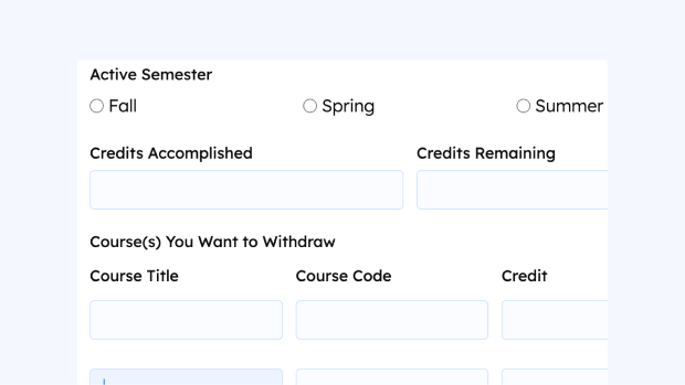 Course Withdrawal Form template for WordPress