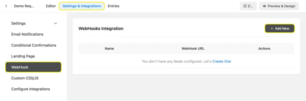 Create the webhook integration feed in Fluent Forms
