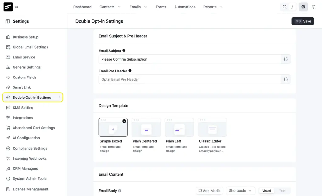Double Opt-in Settings in FluentCRM