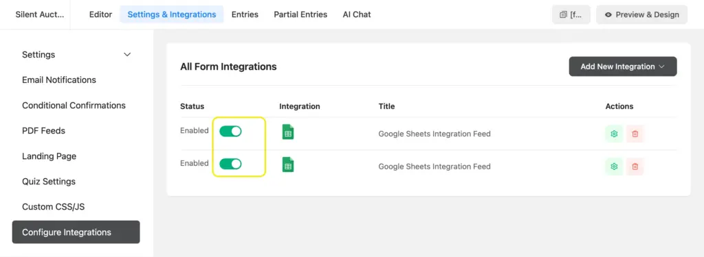 Enable The Integration Feed If It's Disabled