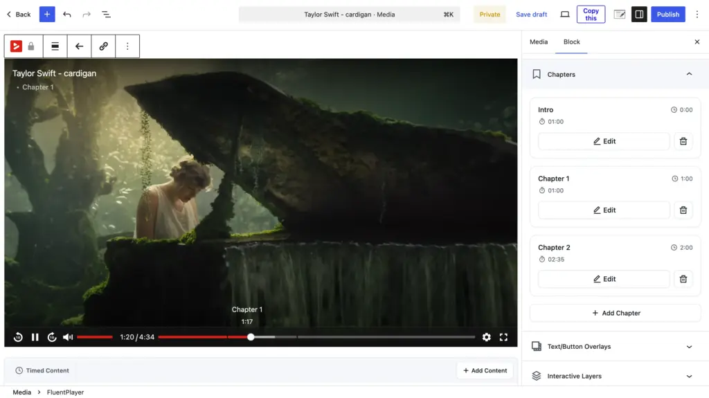 FluentPlayer chapters to break long videos into labeled sections