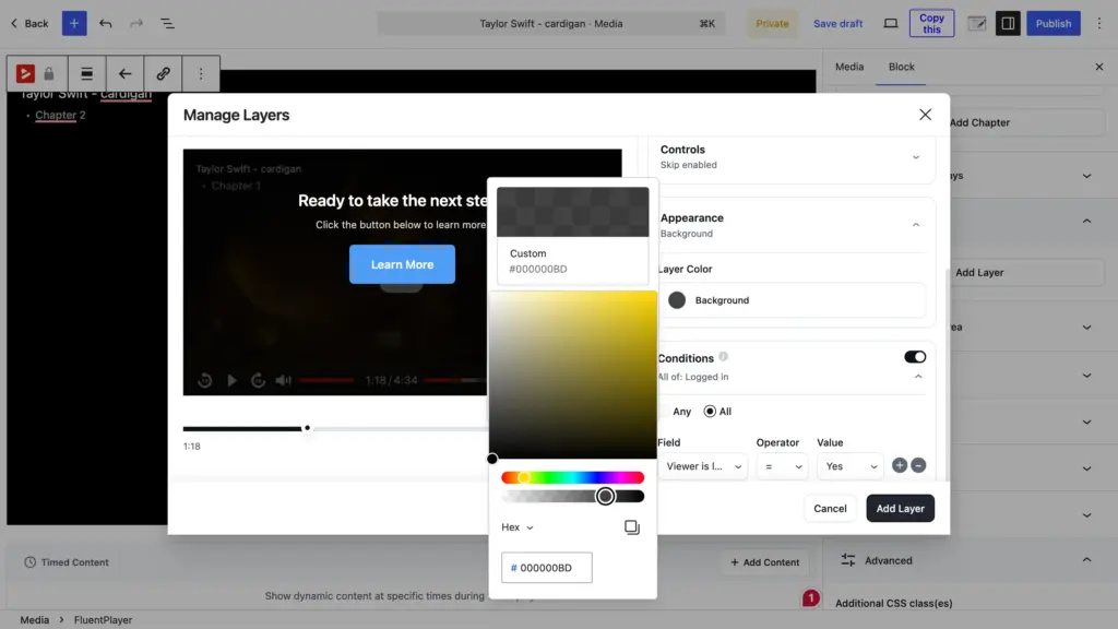 FluentPlayer lead generation tools (interactive layers - form, email, CTA, ad, hotspot & shortcode)