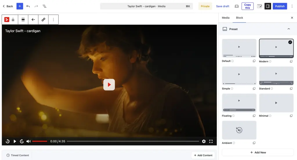 FluentPlayer comes with six player presets