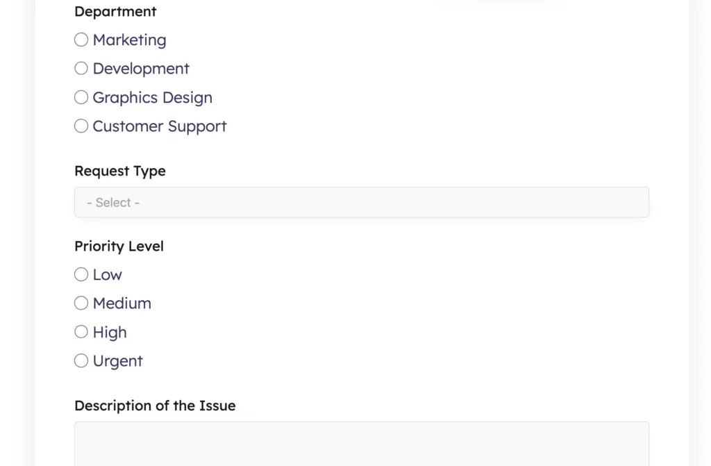 Fluent Forms IT service request form screenshot