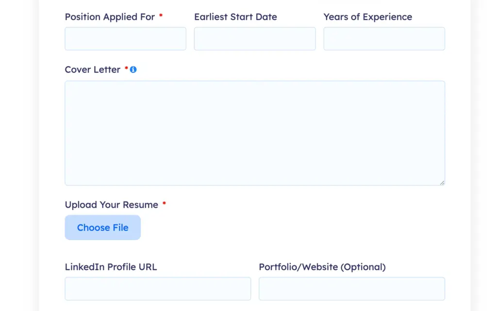 Job application form template by Fluent Forms