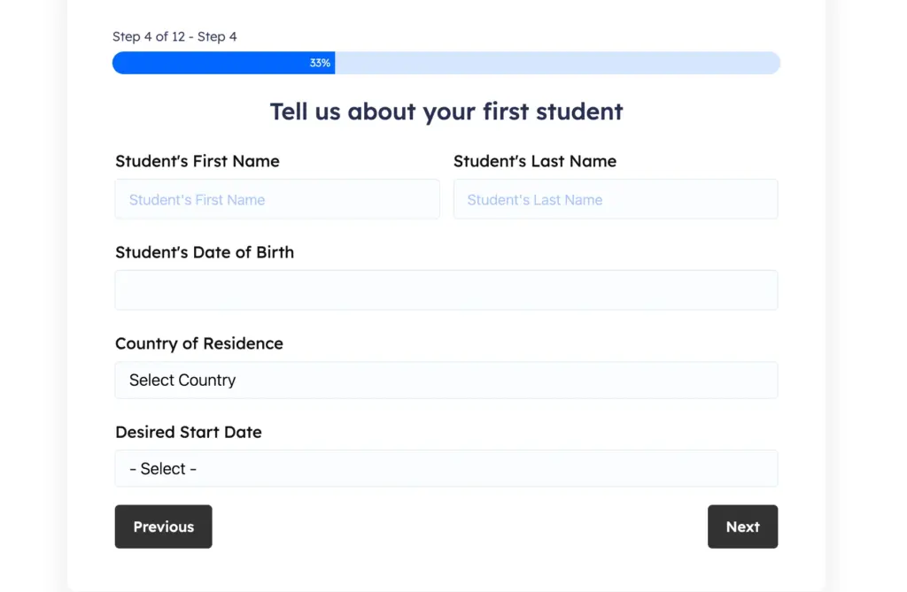 Multi-step admission form template screenshot Fluent Forms