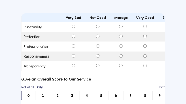 Post-service feedback form template for WordPress