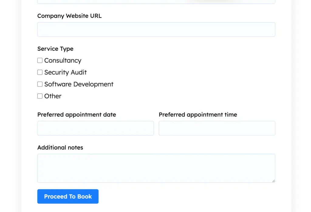 Pre-booking Intake form template by Fluent Forms