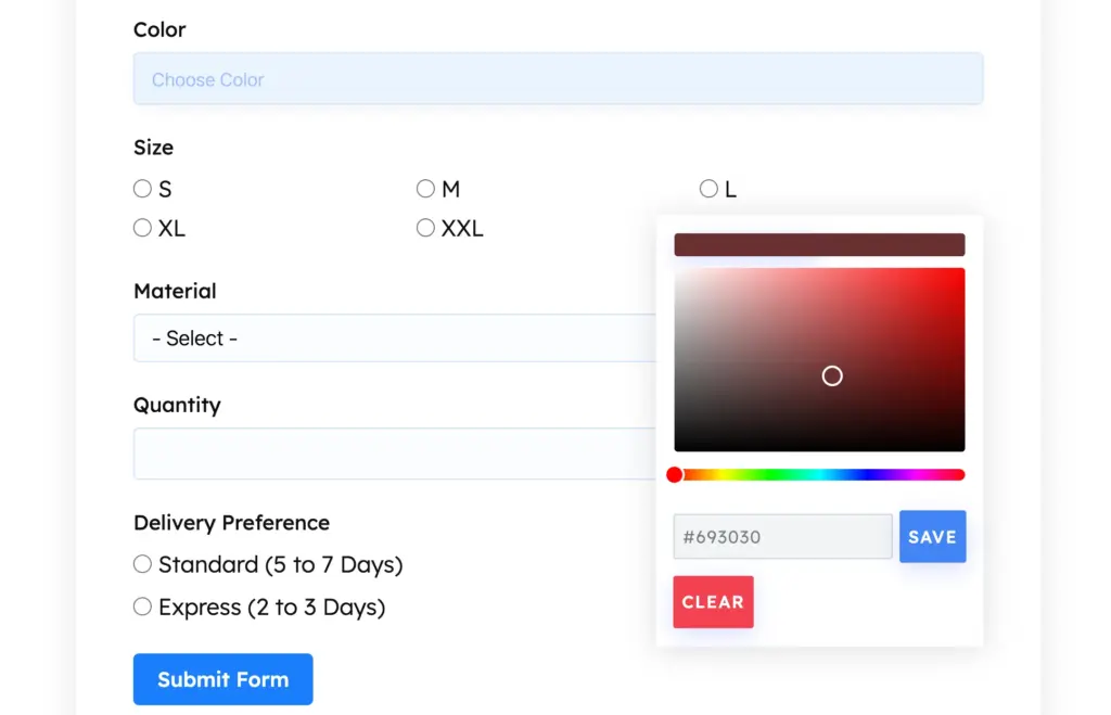 Product configuration form template by Fluent Forms