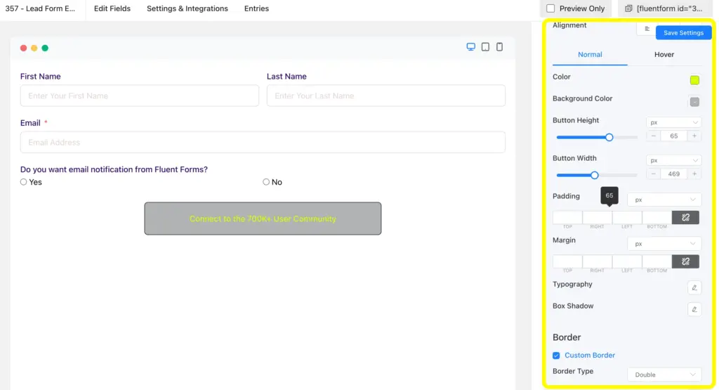Use the Advanced Form Styler of Fluent Forms in your lead forms.