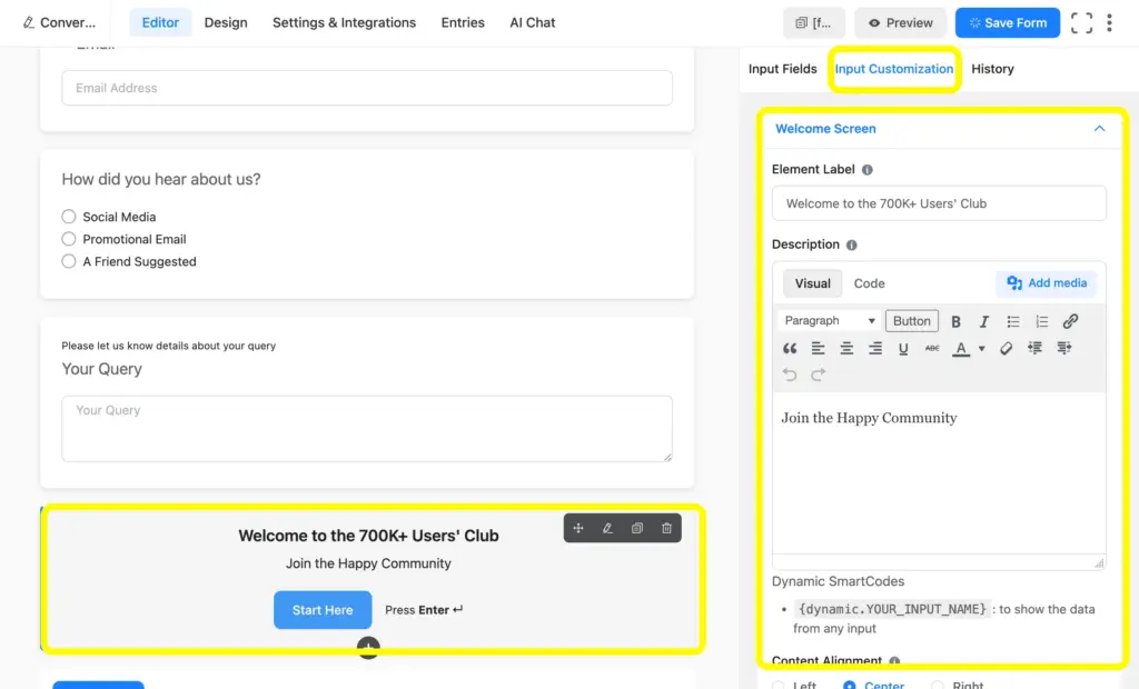 Use the welcome screen in your conversational form and bring brand-specific style.