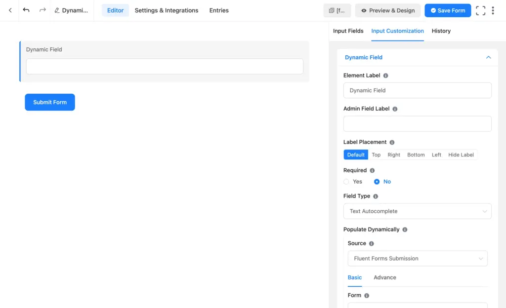 Select “Text Autocomplete” as the field type