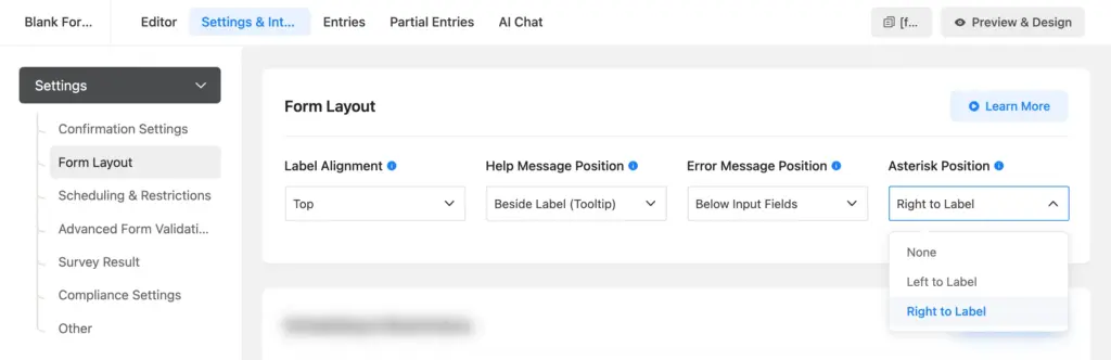Set asterisk position for required fields