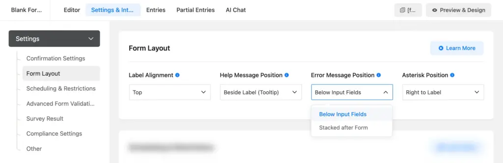Set your global default error message placement to Below Input Element