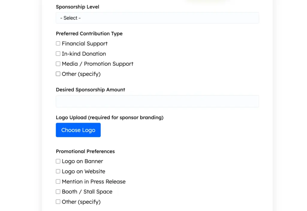 Fluent Forms sponsor request form screenshot