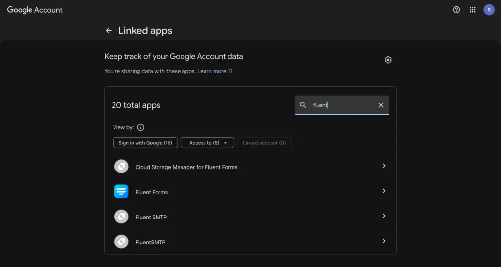 check whether Fluent Forms still has access to your Google account