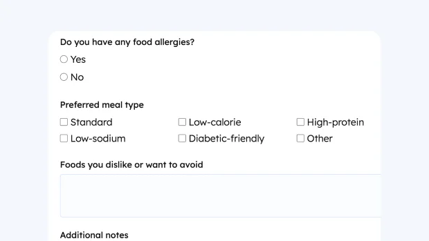 Dietary Restrictions Form template