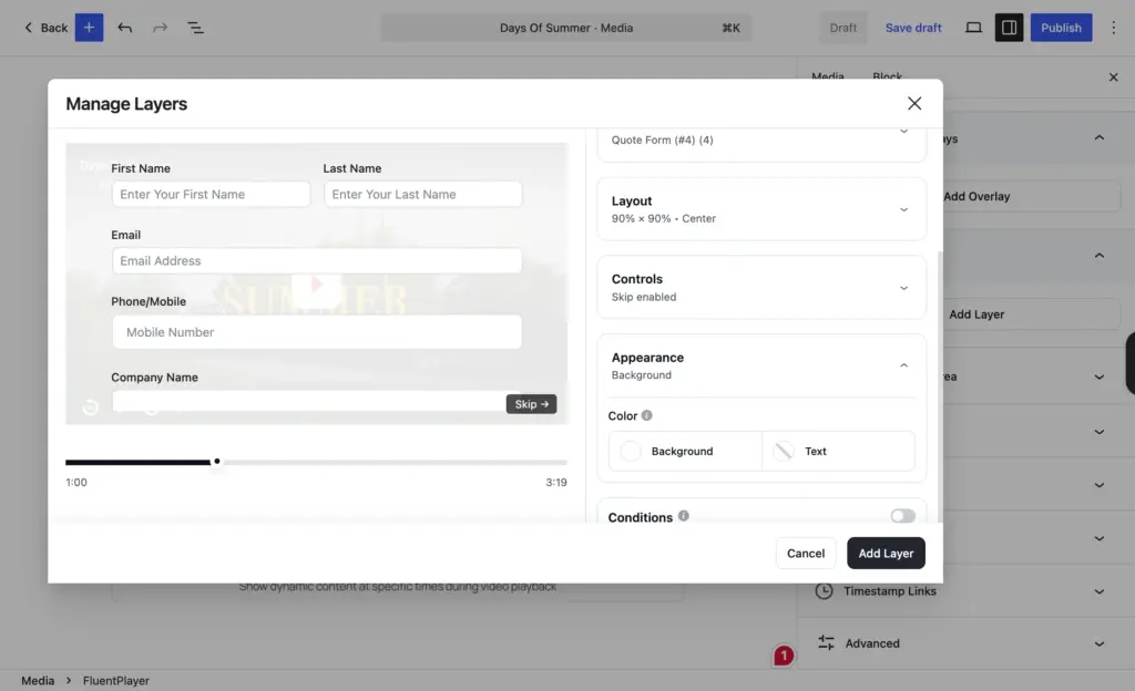 Fluent Forms Layer Settings