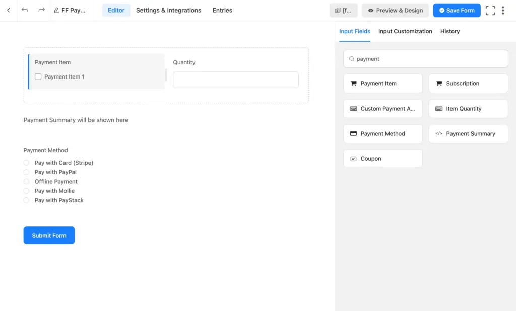 Use Fluent Forms payment fields to accept payment easily.