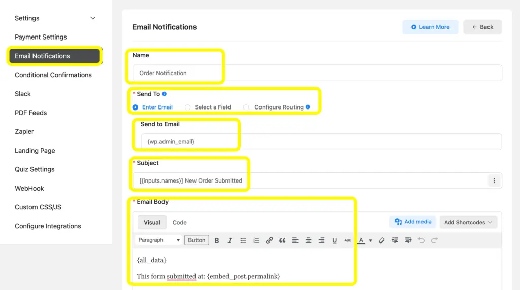 Easily set up email notification with Fluent Forms and send it to the submitter or admins while applying conditional logic as well.