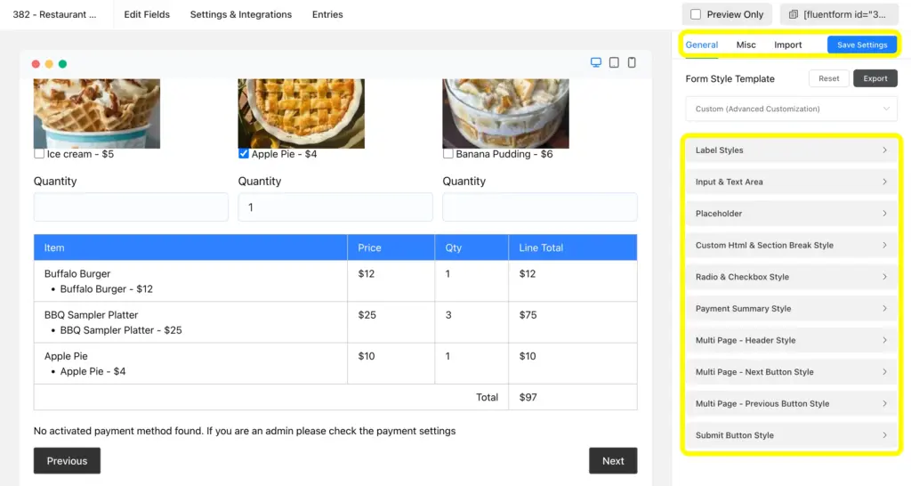 Check the preview of your order form and use the Advanced Form Styler to bring your brand style.