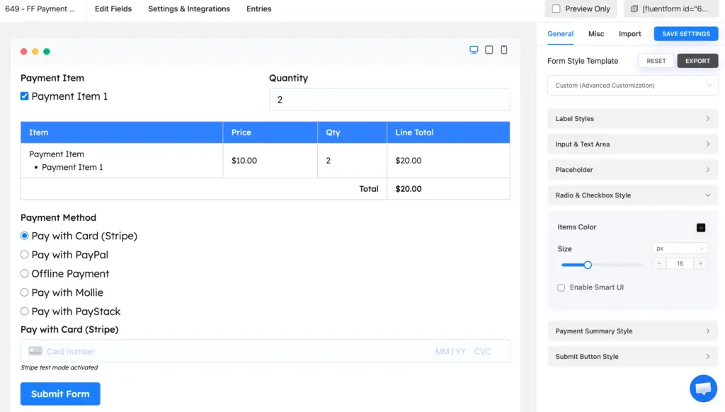 Check the preview page to see how the payment page appears.