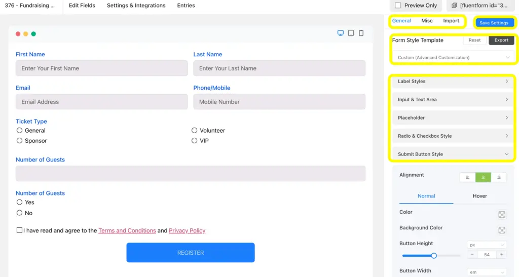 Use Fluent Forms Advanced Form Styler and bring your brand's style easily.