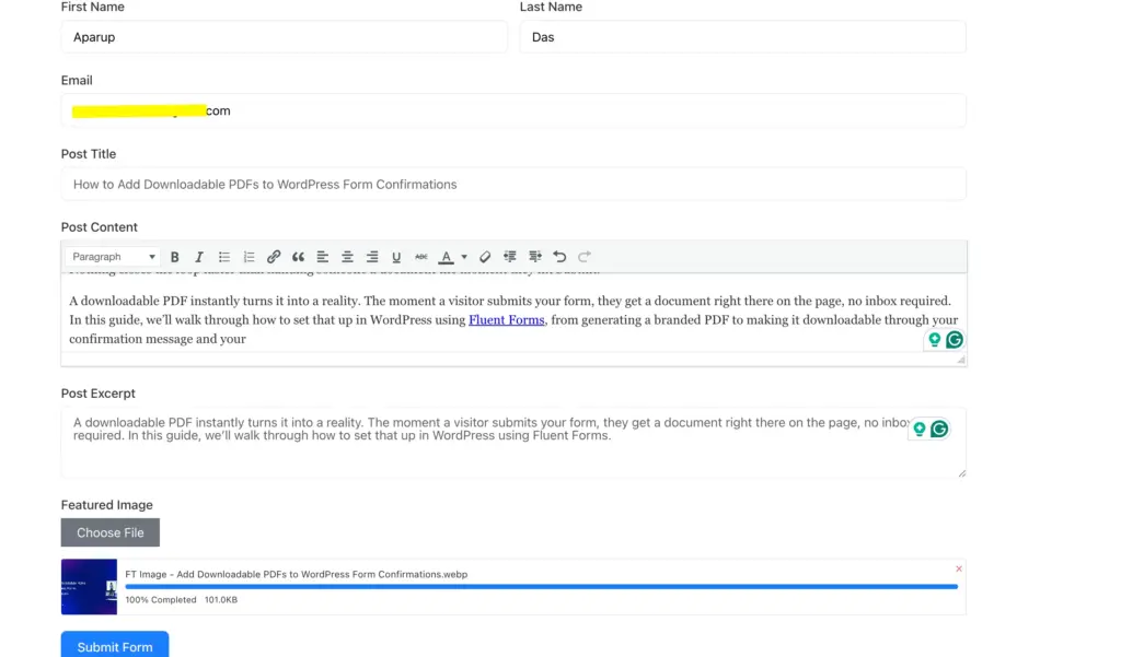 Fluent Forms form preview.