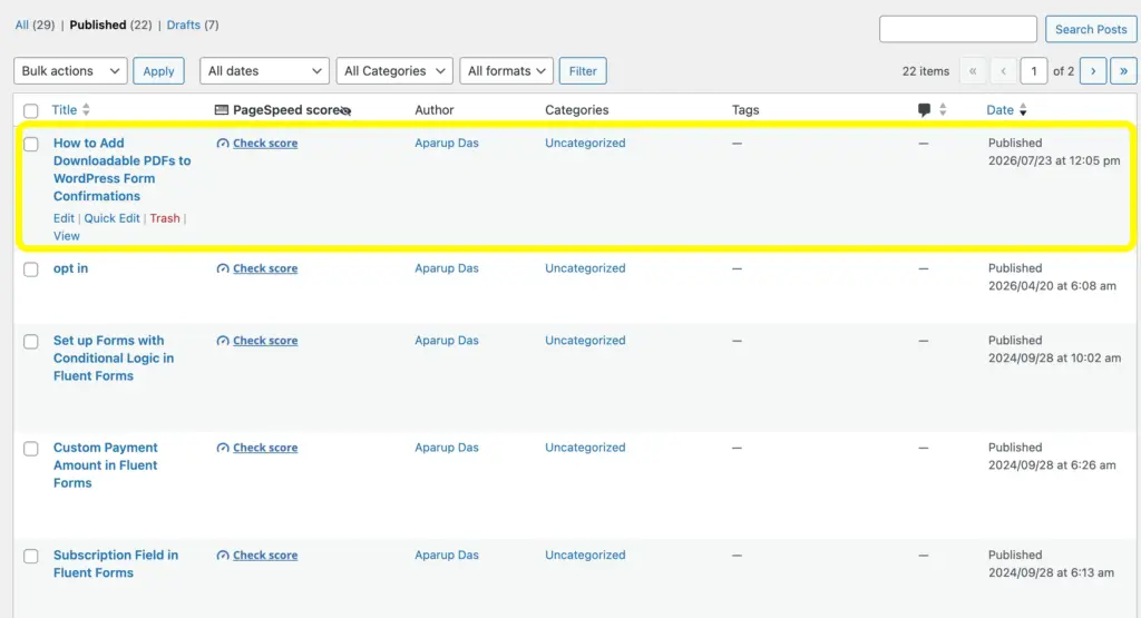 Once a user submit a post on an advanced post creation form, it will be updated to your WordPress dashboard.