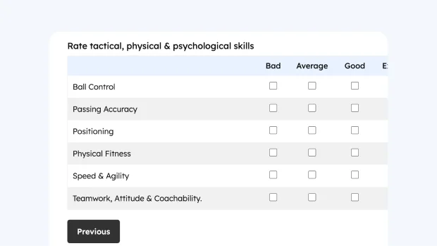 Soccer Player Evaluation Form template