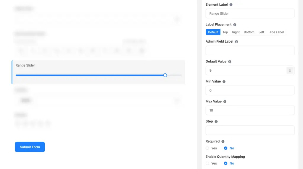 Fluent Forms range slider field with a draggable handle