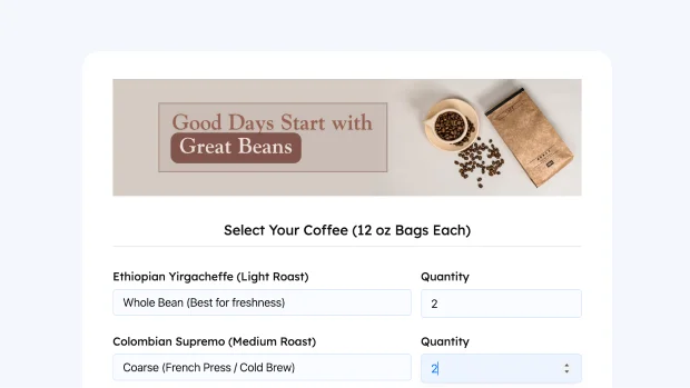 Coffee order form preview thumb