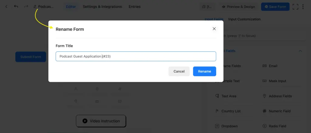 creating a new blank podcast guest application form in Fluent Forms