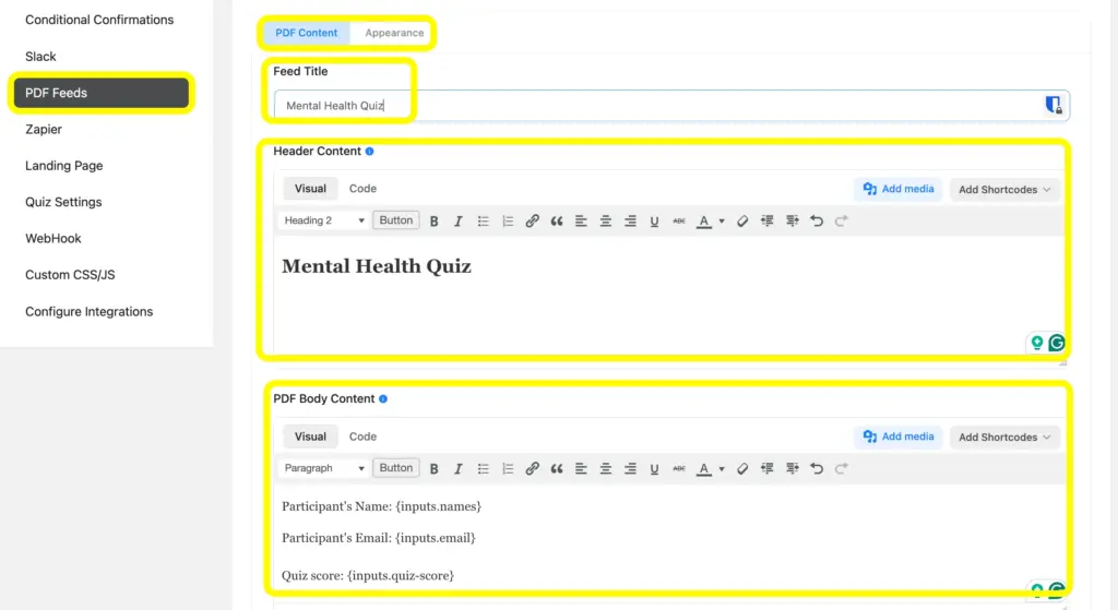 Go to the PDF Feeds and configire the PDF along with header content, and PDF body content.