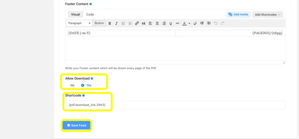 Enable the Allow download to help users download the PDF set according to their quiz responses.