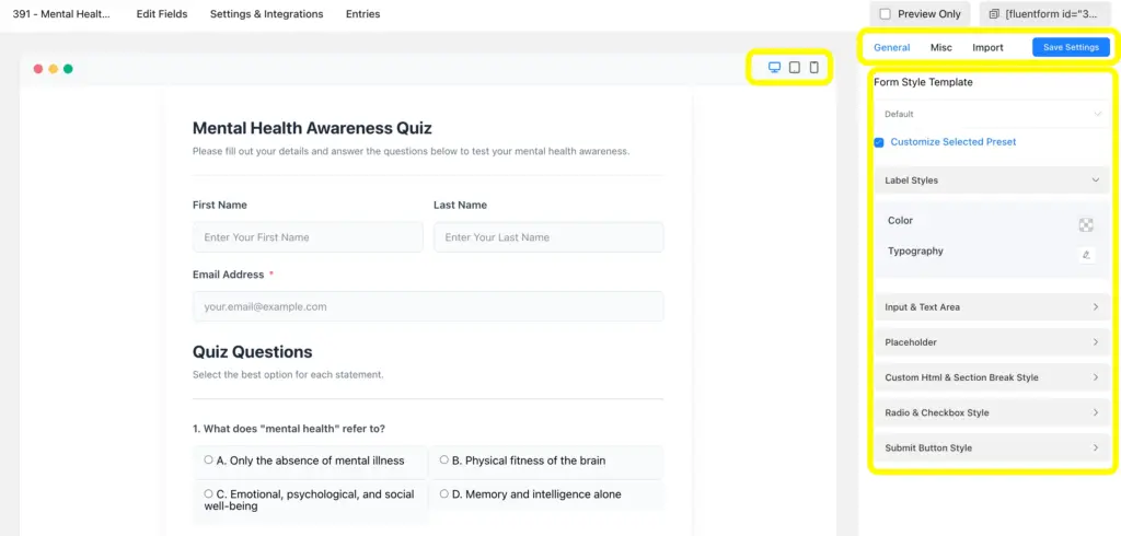 Check the preview of the quiz and use advanced form styler to bring your brand's style in the form.