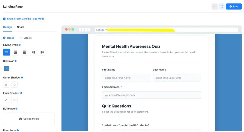 Enable the form's landing page mode and add a form landing page for a tailored experience.